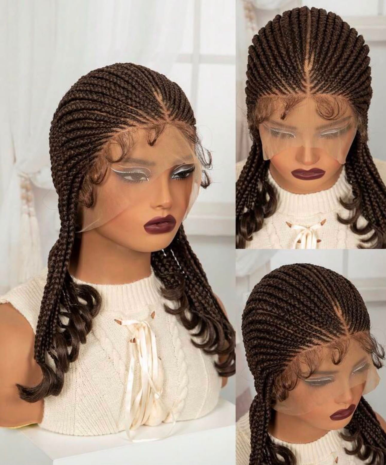 Feed-In All-Back Stitch Cornrows Lace Wig